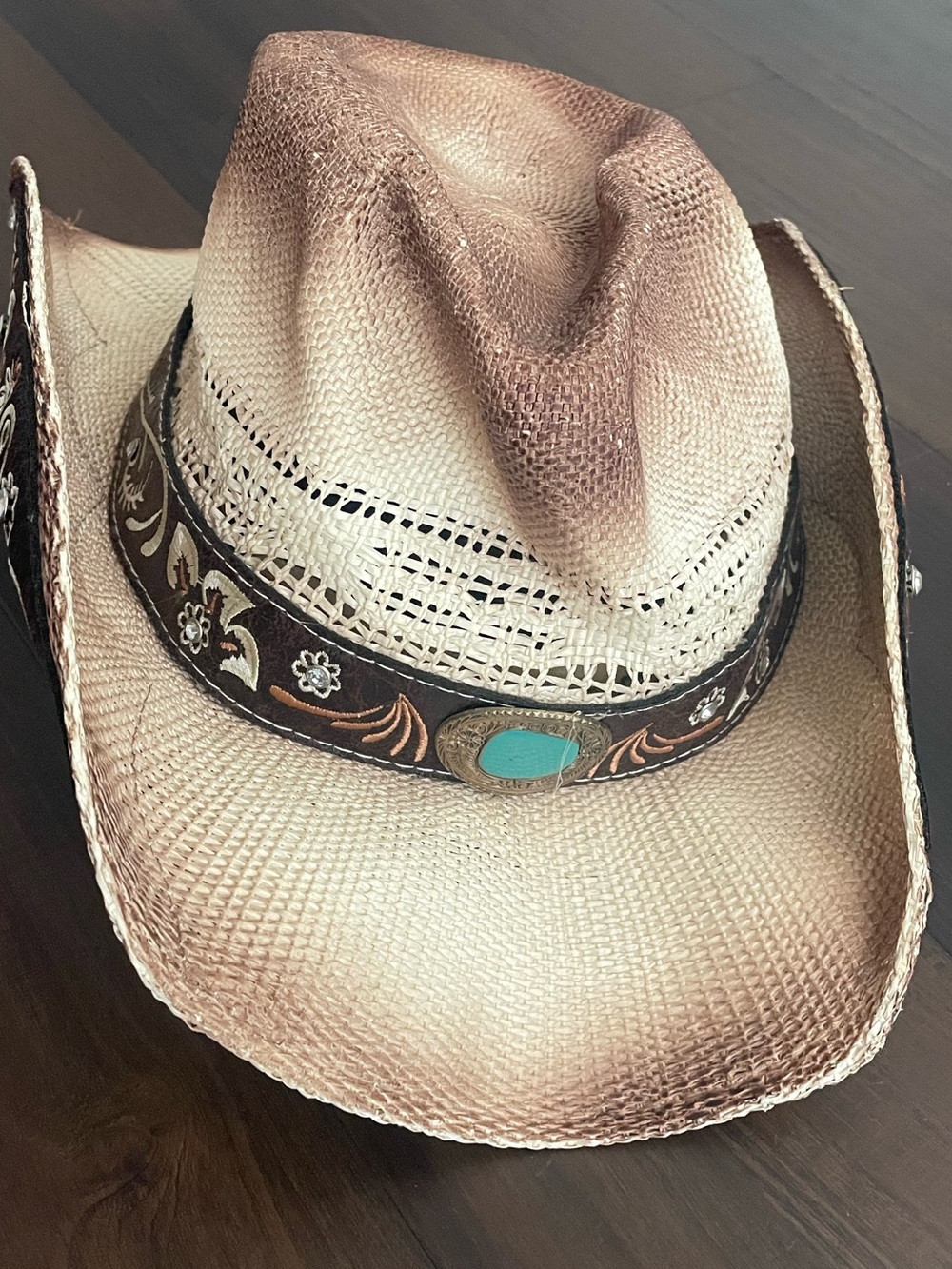 Peter Grimm Cooper Straw Cowgirl Hat Western Embroidered Turquoise
One Size